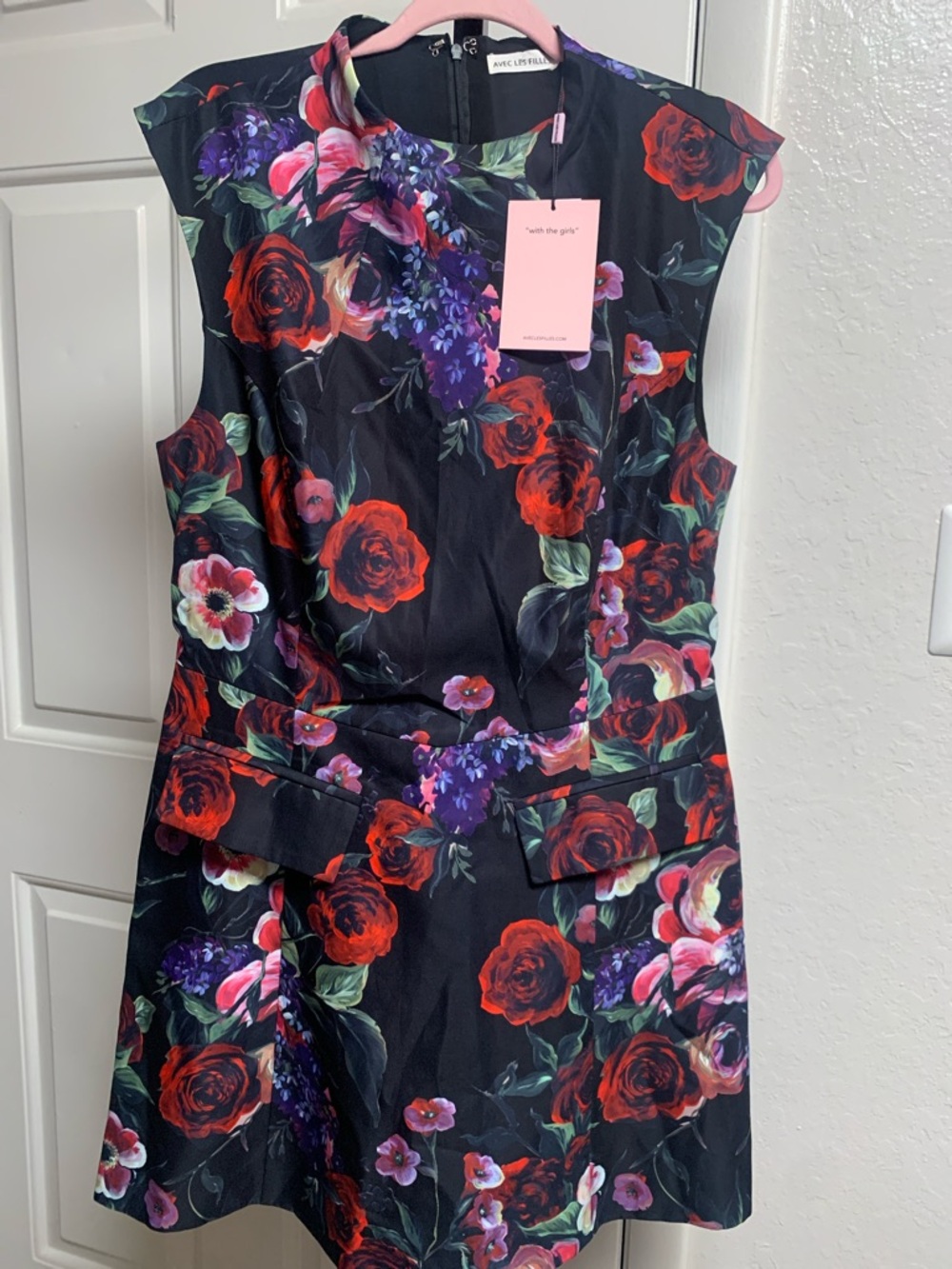 NEW Avec le filles dark floral fit and flare mini dress size 14 - Picture 2 of 12